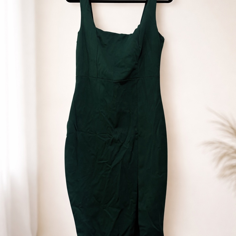 Lulu's Emerald Green Square Neck Midi Sheath Dress